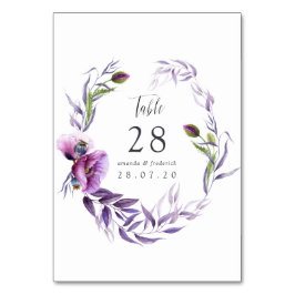 Violet Poppy Floral Wedding Table Number Kaart