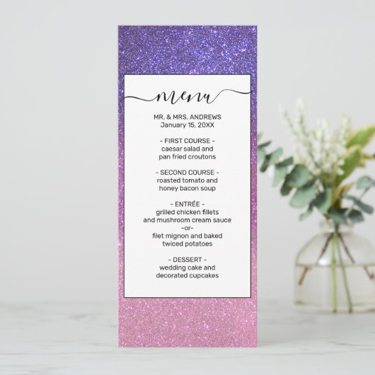Violet Princess Blush Pink Triple Glitter Ombre Menu (Staand voorkant)