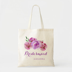 Violet pruim paarse boeket bruiloft bruidsmeisje tote bag