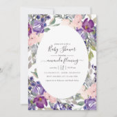 Violet, pruimel en blush Floral Baby shower Kaart (Voorkant)