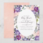 Violet, pruimel en blush Floral Baby shower Kaart (Voorkant / Achterkant)