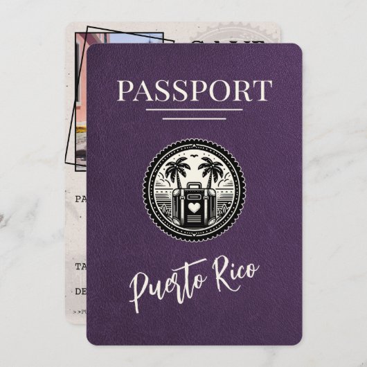 Violet Puerto Rico Passport Save The Date (Voorkant / Achterkant)