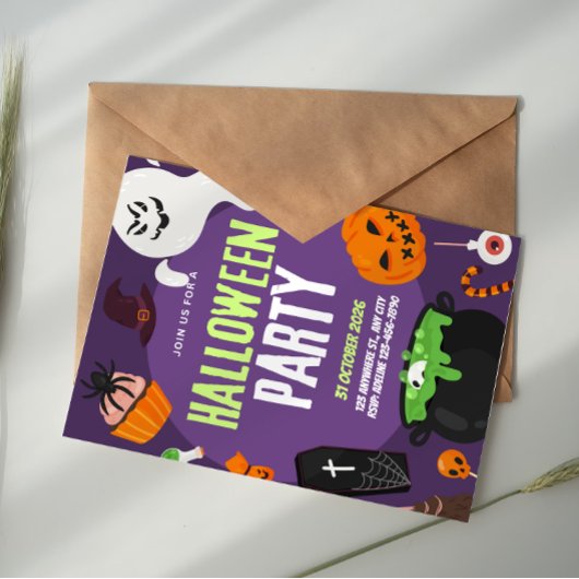 Violet Pumpkin Boo Cute Halloween Party Invitation Kaart