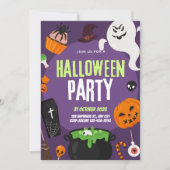 Violet Pumpkin Boo Cute Halloween Party Invitation Kaart (Voorkant)