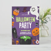 Violet Pumpkin Boo Cute Halloween Party Invitation Kaart (Staand voorkant)