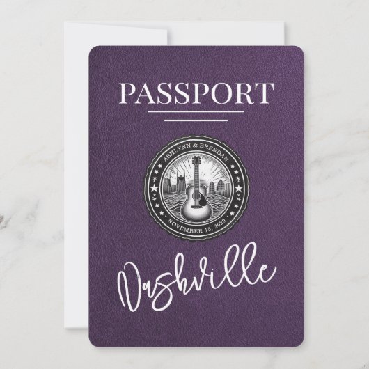 Violet Purple Nashville Passport Wedding Kaart (Achterkant)