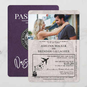 Violet Purple Nashville Passport Wedding Kaart