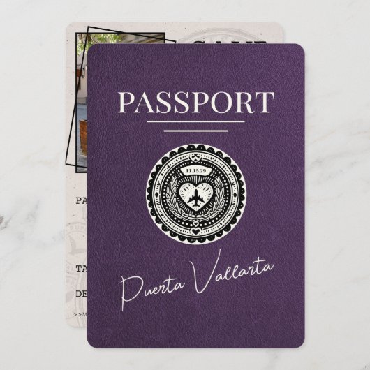 Violet Purple Puerta Vallarta Paspoort Save The Date (Voorkant / Achterkant)