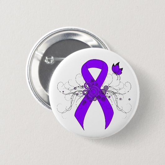 Violet Ribbon Butterfly, Hodgkin-lymfoom Ronde Button 5,7 Cm (Voorkant /achterkant)