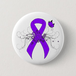 Violet Ribbon Butterfly, Hodgkin-lymfoom Ronde Button 5,7 Cm