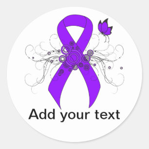 Violet Ribbon Butterfly, Hodgkin-lymfoom Ronde Sticker