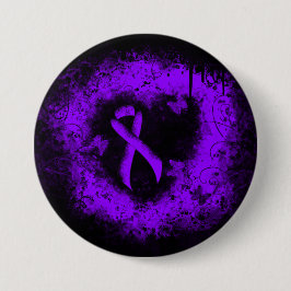 Violet Ribbon Grunge Heart, Hodgkin-lymfoom Ronde Button 7,6 Cm