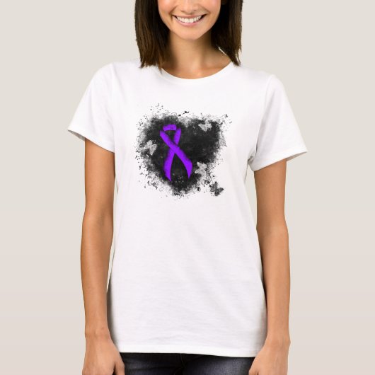 Violet Ribbon Grunge Heart, Hodgkin-lymfoom T-shirt (Voorkant)