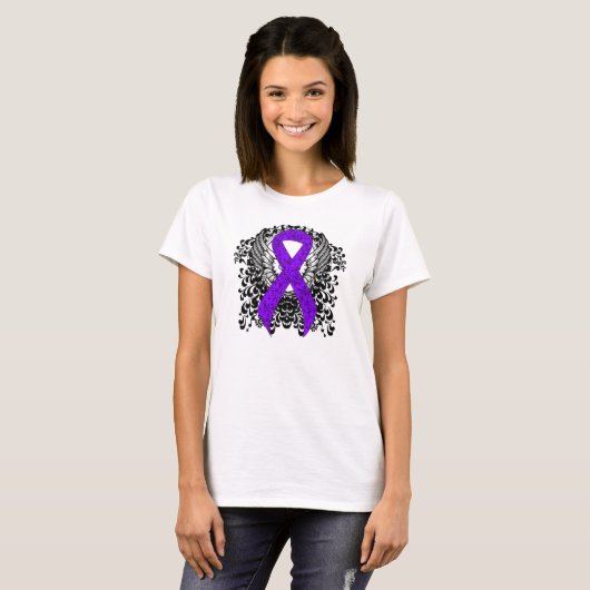 Violet Ribbon met Wings, Hodgkin-lymfoom T-shirt (Voorkant volledig)