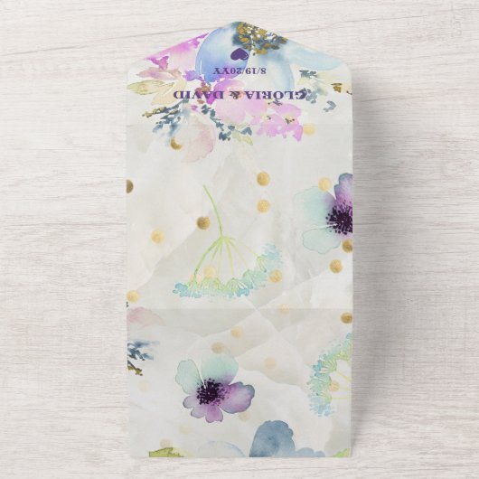 Violet Romantic Mauve Floral in één uitnodiging (Buitenkant)