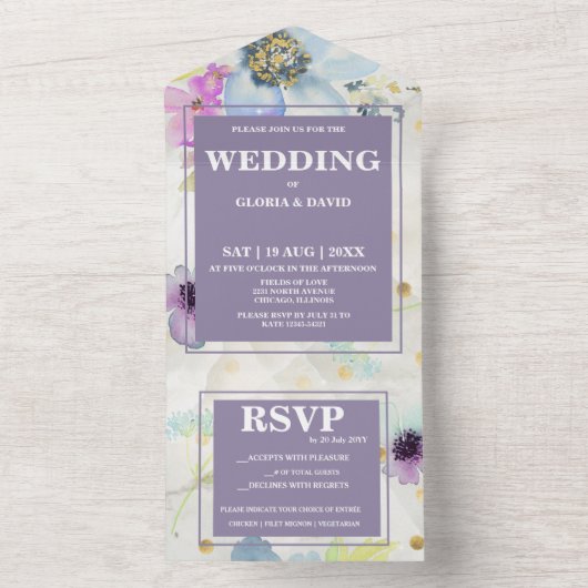 Violet Romantic Mauve Floral in één uitnodiging (Binnen)