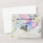 Violet Romantic Mauve Floral in één uitnodiging (Achterkant)