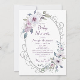 Violet Roos Bloemen Zilver Glitter Meisje Baby sho Kaart