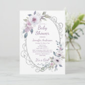 Violet Roos Bloemen Zilver Glitter Meisje Baby sho Kaart (Staand voorkant)