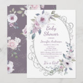 Violet Roos Bloemen Zilver Glitter Meisje Baby sho Kaart (Voorkant / Achterkant)