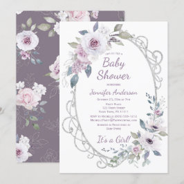 Violet Roos Bloemen Zilver Glitter Meisje Baby sho Kaart