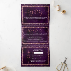 Violet Roos Gold Sprinkled Confetti Detail RSVP Drieluik Uitnodiging