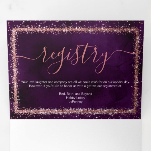 Violet Roos Gold Sprinkled Confetti Detail RSVP Drieluik Uitnodiging (Binnenzijde eerst)
