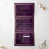 Violet Roos Gold Sprinkled Confetti Detail RSVP Drieluik Uitnodiging (Binnen)