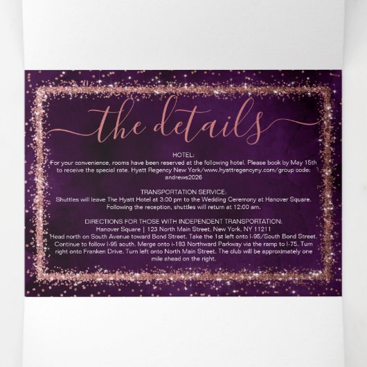 Violet Roos Gold Sprinkled Confetti Detail RSVP Drieluik Uitnodiging (Binnenkant midden)