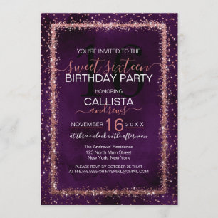 Violet Roos Gold Sprinkled Confetti Sweet 16 Kaart