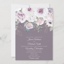 Violet Roos Gouden BLADEREN Bloemen Bruiloft Kaart