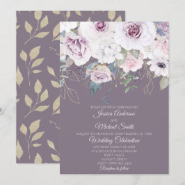 Violet Roos Gouden BLADEREN Bloemen Bruiloft Kaart