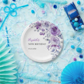 Violet Roos Greenery Bloemen Verjaardag Papieren Bordje (Feest)