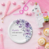 Violet Roos Greenery Bloemen Verjaardag Papieren Bordje (Feest)