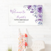 Violet Roos Greenery Bloemen Verjaardag Welkom Spandoek (Insitu)