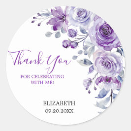 Violet Roos Greenery Floral Verjaardag Dank u Ronde Sticker