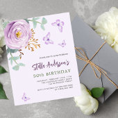 Violet roos vlinder budget verjaardagsuitnodiging