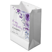 Violet Rose Greenery Floral Birthday  Medium Cadeauzakje (Voorkant Gekanteld)
