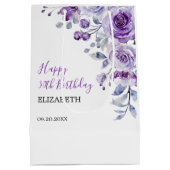 Violet Rose Greenery Floral Birthday  Medium Cadeauzakje (Achterkant)