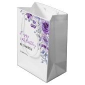 Violet Rose Greenery Floral Birthday  Medium Cadeauzakje (Achterkant Gekanteld)