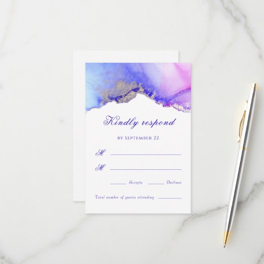 Violet Roze Abstracte bruiloft RSVP-kaart RSVP Kaartje (Voorkant / Achterkant in situ)