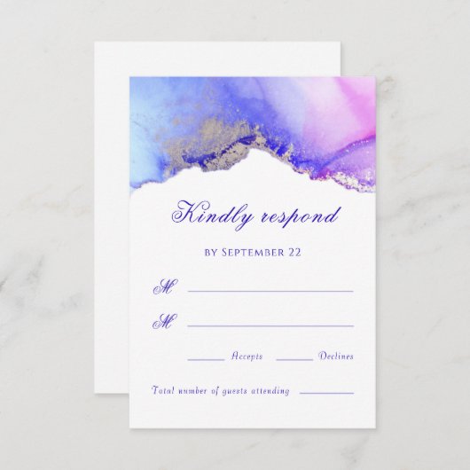 Violet Roze Abstracte bruiloft RSVP-kaart RSVP Kaartje (Voorkant / Achterkant)