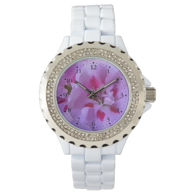 Violet Roze Abstracte Hibiscus Flower Horloge (Voorkant)