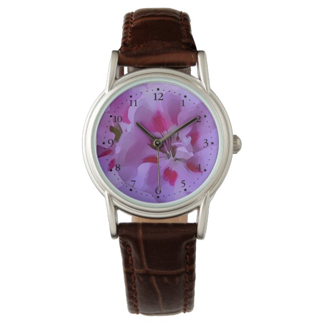 Violet Roze Abstracte Hibiscus Flower Horloge (Voorkant)