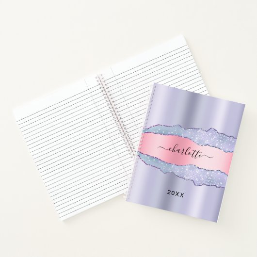 Violet roze agaat marmer naam notitieboek (Binnen)