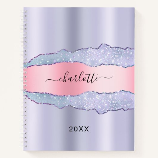 Violet roze agaat marmer naam notitieboek (Voorkant)