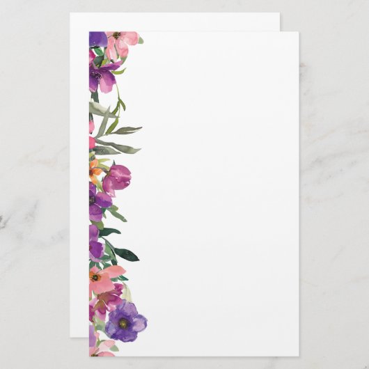 Violet Roze en Blue Floral Garden Border Briefpapier (Voorkant / Achterkant)