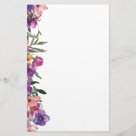 Violet Roze en Blue Floral Garden Border Briefpapier (Voorkant)