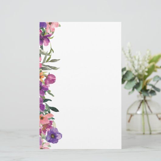 Violet Roze en Blue Floral Garden Border Briefpapier (Staand voorkant)
