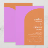 Violet roze en Oranje retrorgeometrische bruiloft Kaart (Voorkant / Achterkant)
